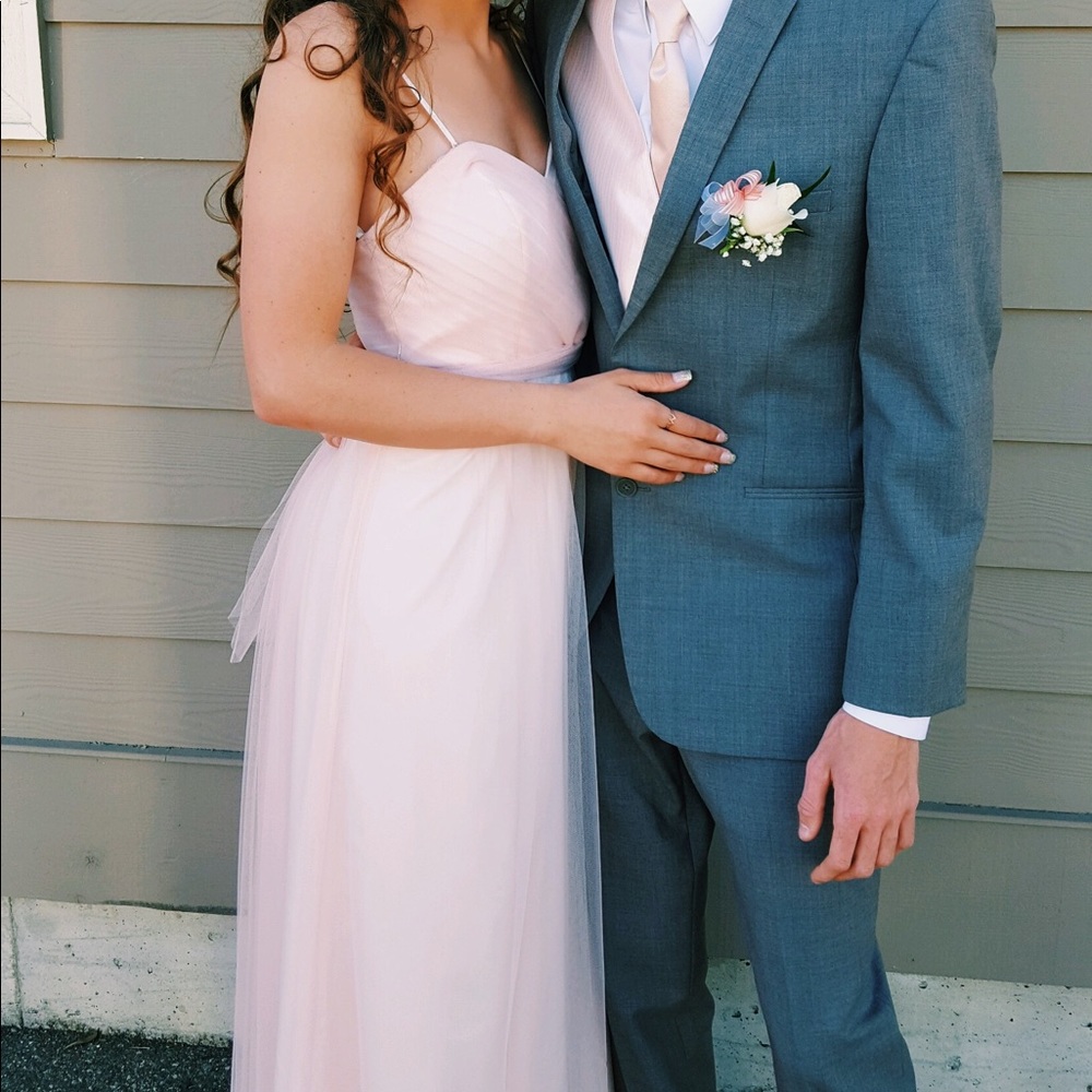 Blush pink bridesmaid dress worn for prom